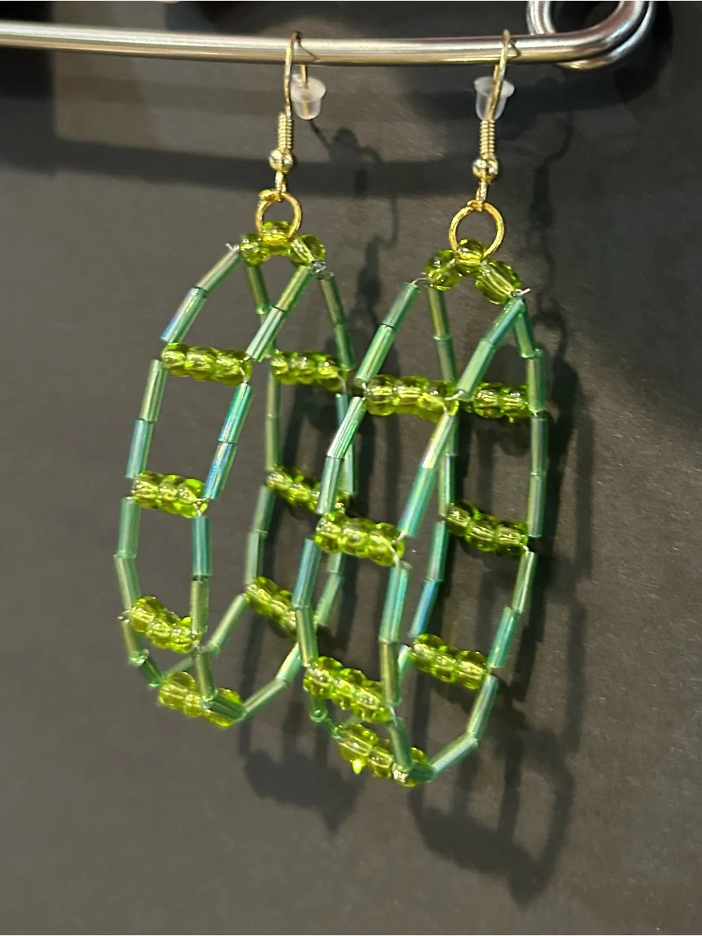 Handmade Green Beaded Earrings - Picture 4 of 5